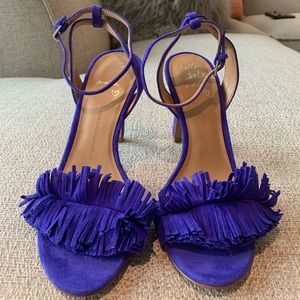 Blue Suede Fringe Heels